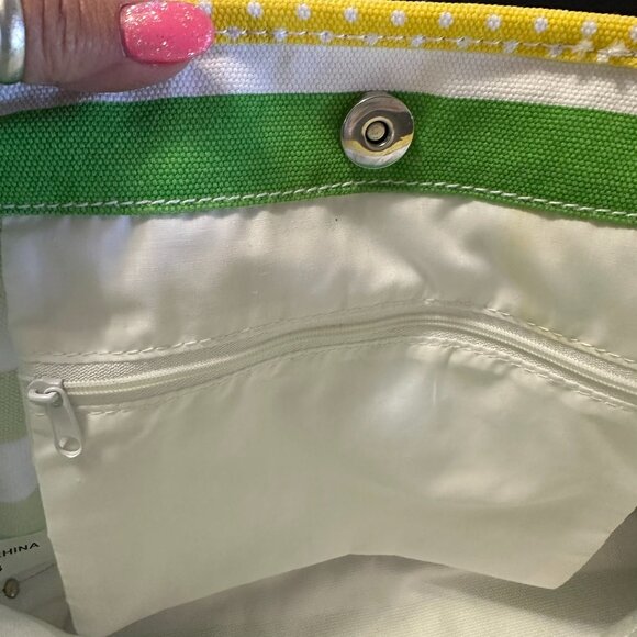 Vintage New Kirra White Canvas Bag with Green Stripes Yellow Trim Purse Beach - Picture 6 of 12